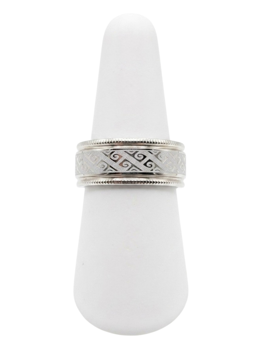 Silver Scroll Pattern Band Ring - Size 5